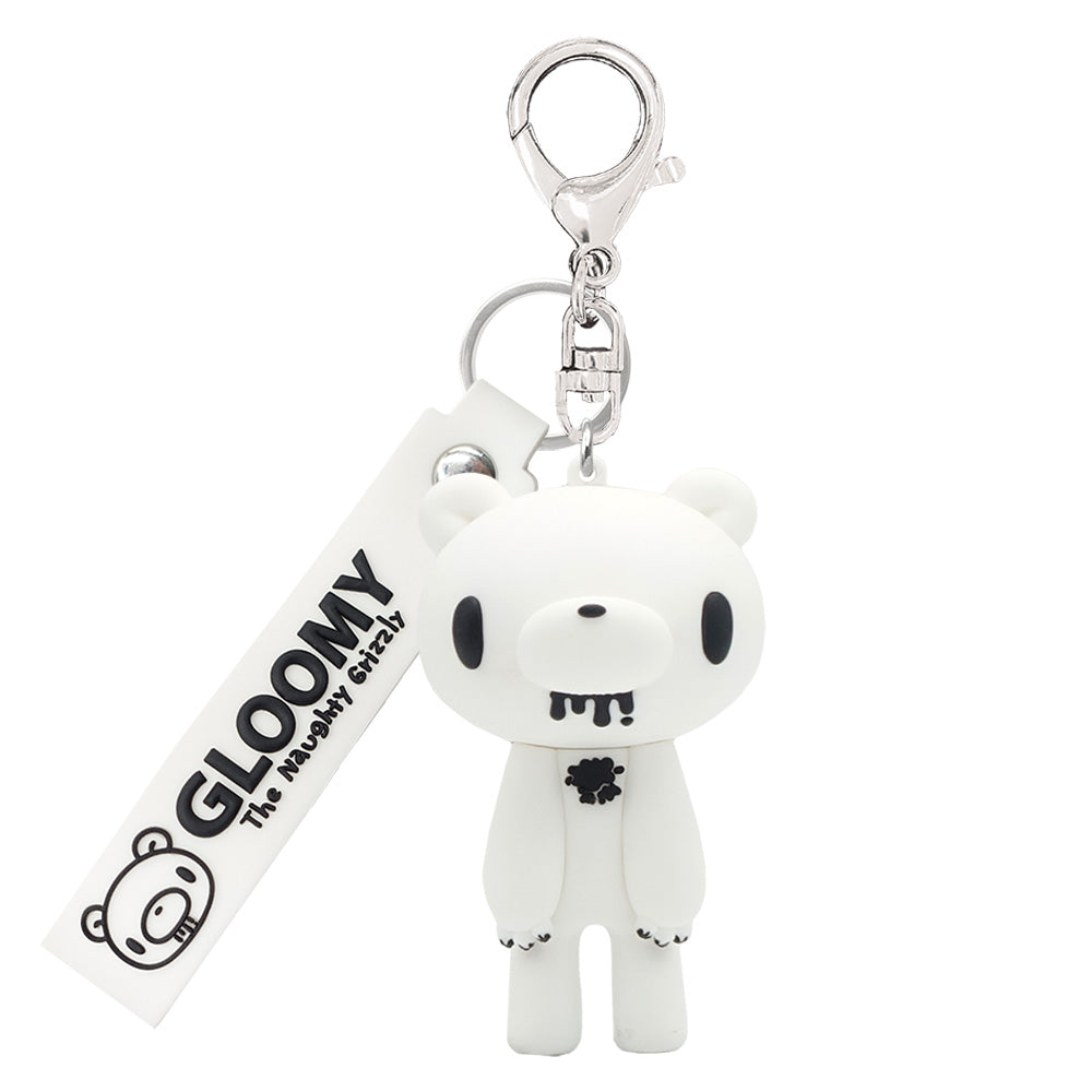 GLOOMY: THE NAUGHTY GRIZZLY - MONO WHITE KEY RING KEYCHAIN WITH FIGURE