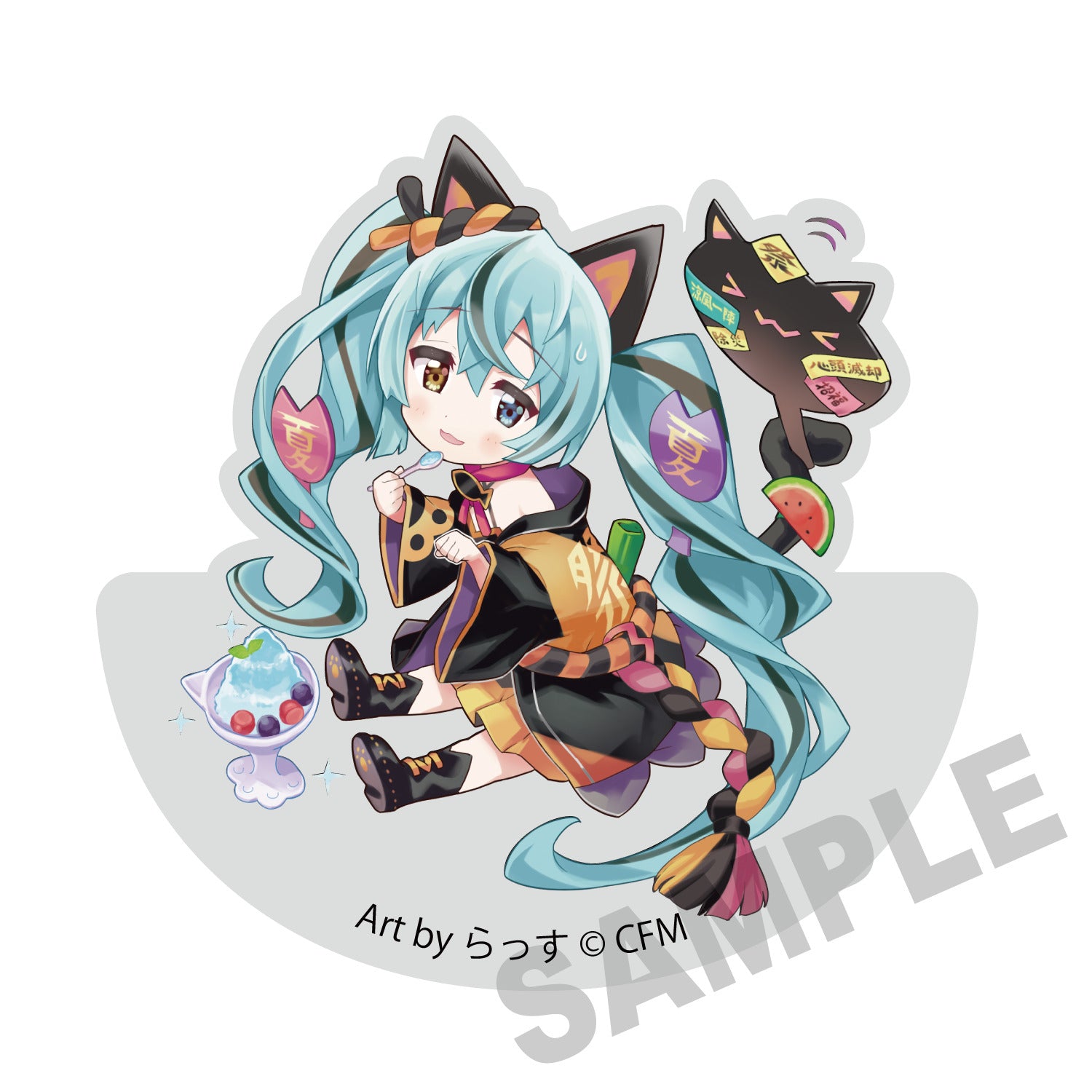 HATSUNE MIKU X MANEKI-NEKO YURAYURA BLACK CAT ART BY RASSU ACRYLIC BLOCK