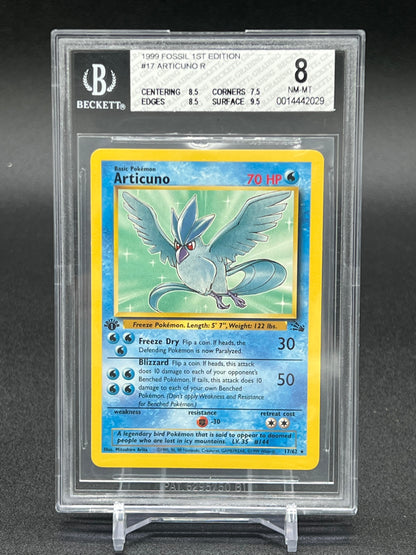 1999 POKEMON FOSSIL FIRST EDITION #17 ARTICUNO NEAR MINT-MINT GRADE 8