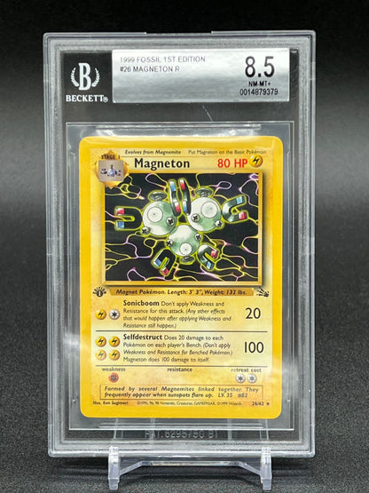 1999 POKEMON FOSSIL 1ST EDITION #26 MAGNETON NEAR MINT-MINT+ GRADE 8.5