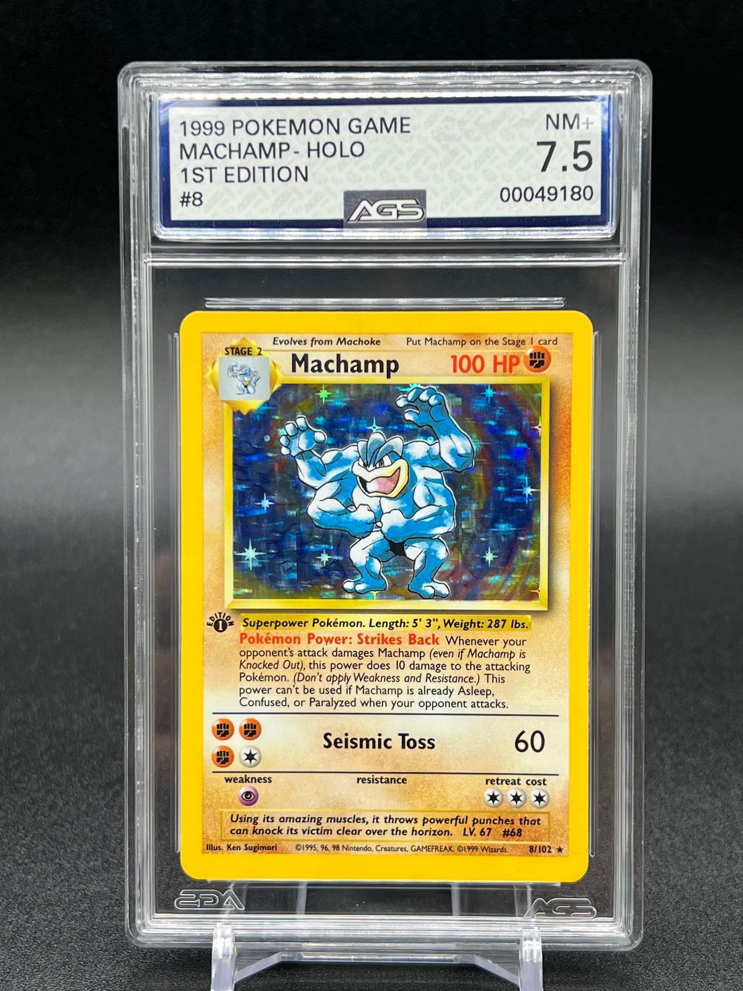 1999 POKEMON BASE FIRST EDITION #8 MACHAMP NEAR MINT+ GRADE 7.5